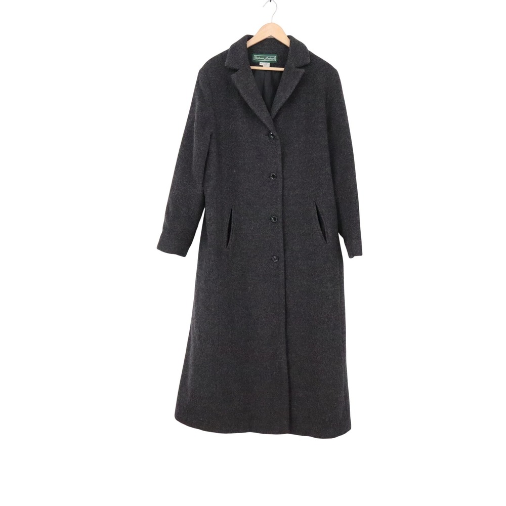 Stephanie Andrews Wool Coat Womens 14 Charcoal Long Trench Excellent